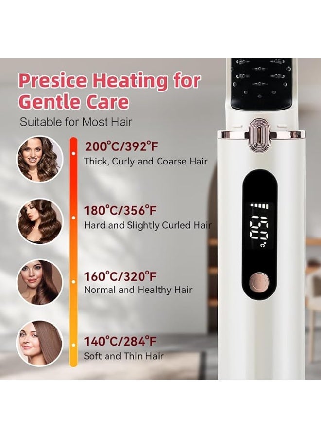 فرشاة فرد الشعر اللاسلكية للسفر من موزار، مشط فرد الشعر المحمول مع أيونات سالبة، مضاد للحروق وتسخين سريع، شاشة ليد ومجموعة درجات حرارة - Image 4